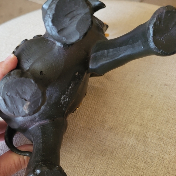 Black Resin Ornate Rhinestone Encrusted Elephant India Trunk Up - Picture 4 of 6